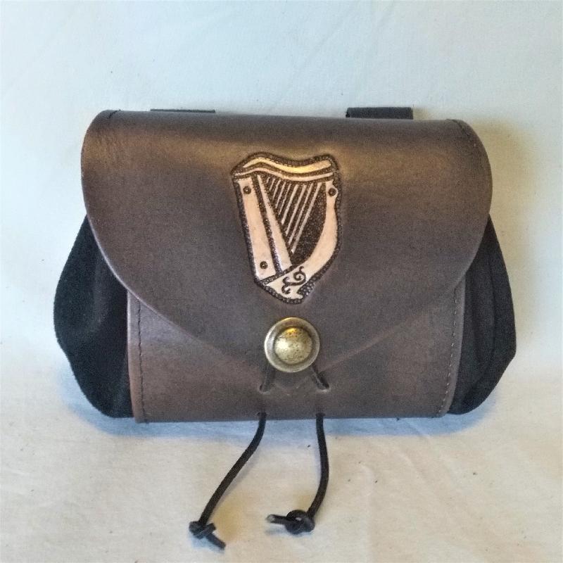 Celtic Leather Craft Belt Pouch - wide - Celtic Harp Belt Pouch - wide