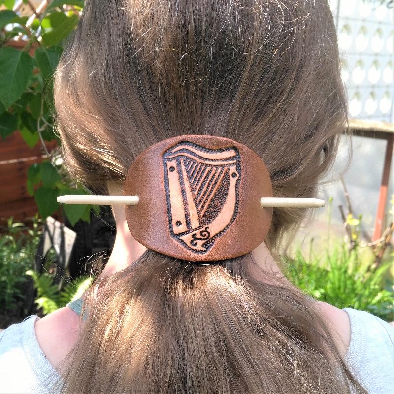 Celtic Leather Craft Hair Slide Celtic Harp Hairslides