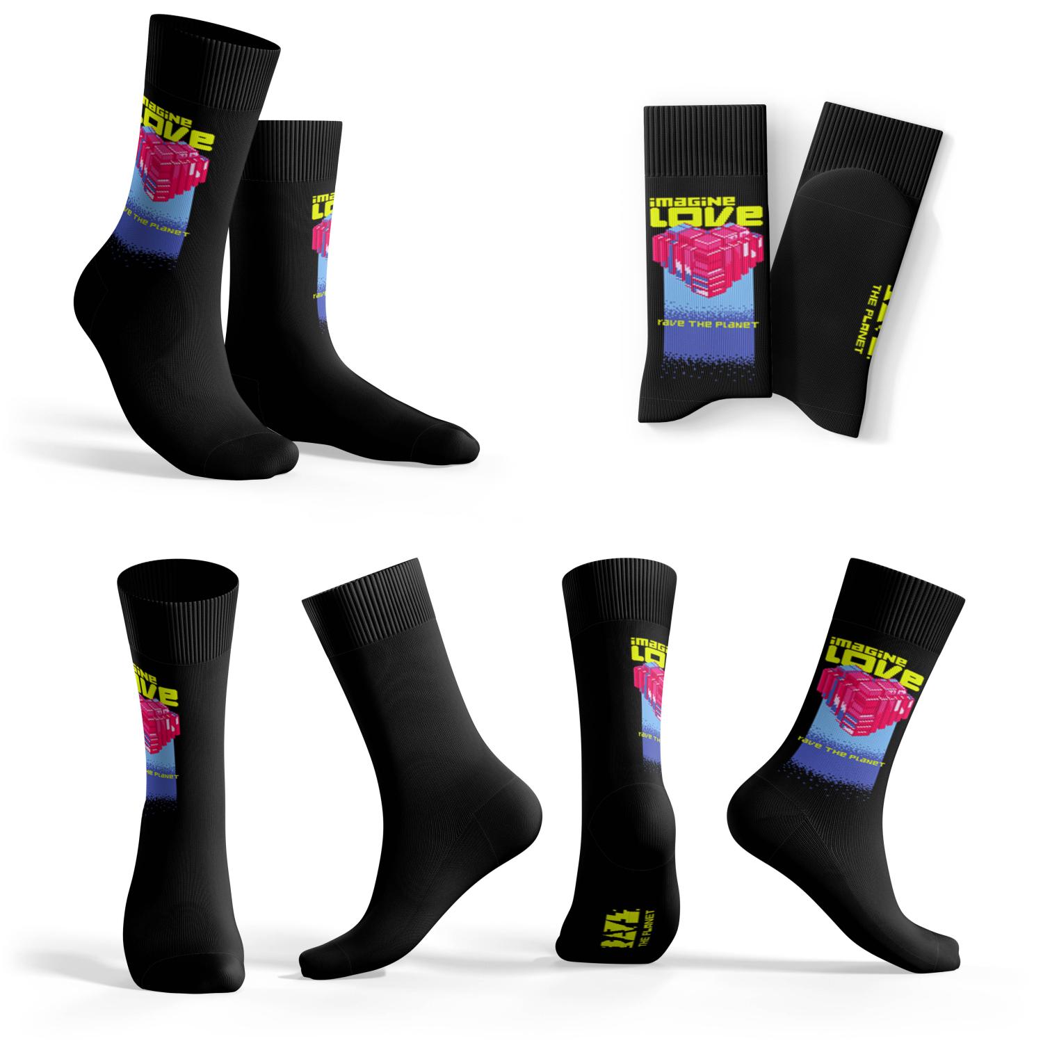 Rave The Planet Imagine Love Crew Socks Socken, schwarz