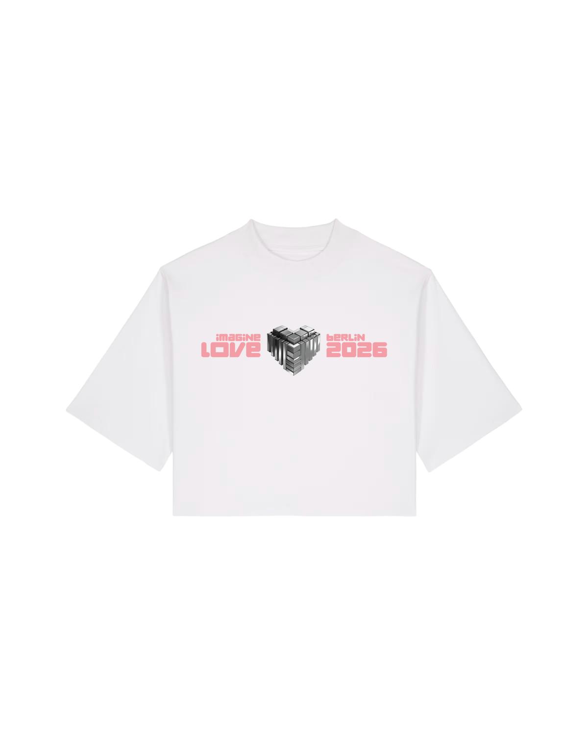 Rave The Planet IMAGINE LOVE: WHITE NOISE - Limited Cropped Girl-Shirt Crop-T-Shirt, wei&szlig;
